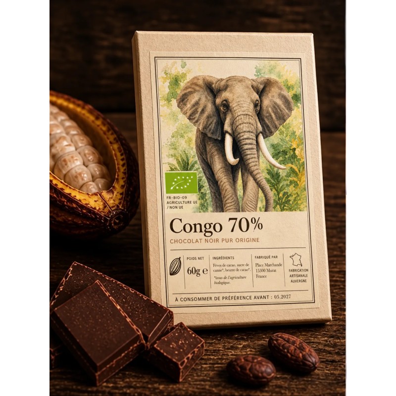 Tablette de Chocolat Noir Bio 70 % – Origine Congo